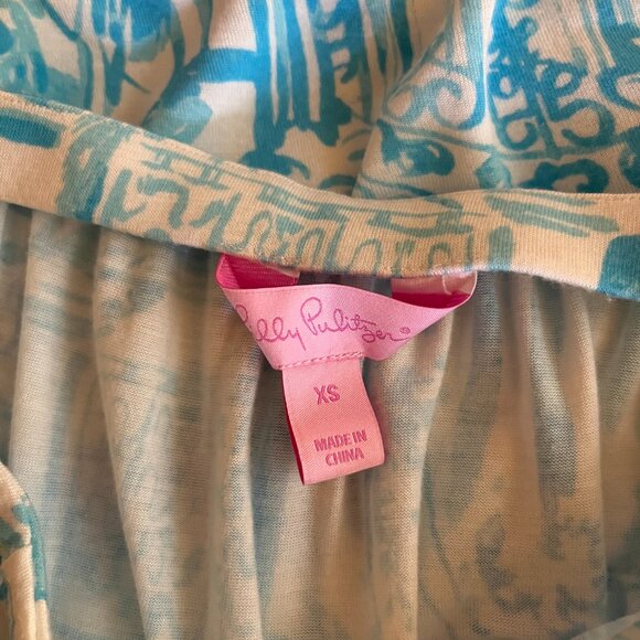 Lilly Pulitzer Size XS Jersey Knit Tyra Tube Top Turquoise White Print - Picture 2 of 8